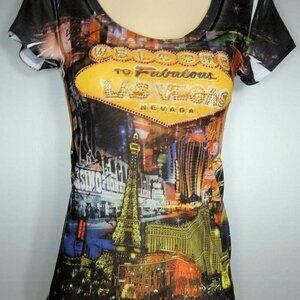 Las Vegas The Strip Beaded Graphic Tee Shirt Small